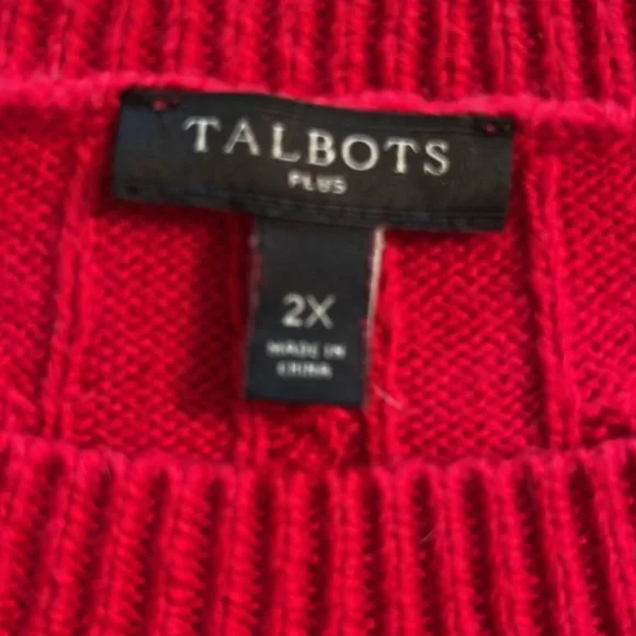 Talbots Cable Knit Long Sleeve Sweater with Button Detailed Sleeves Red 2X - Picture 7 of 8